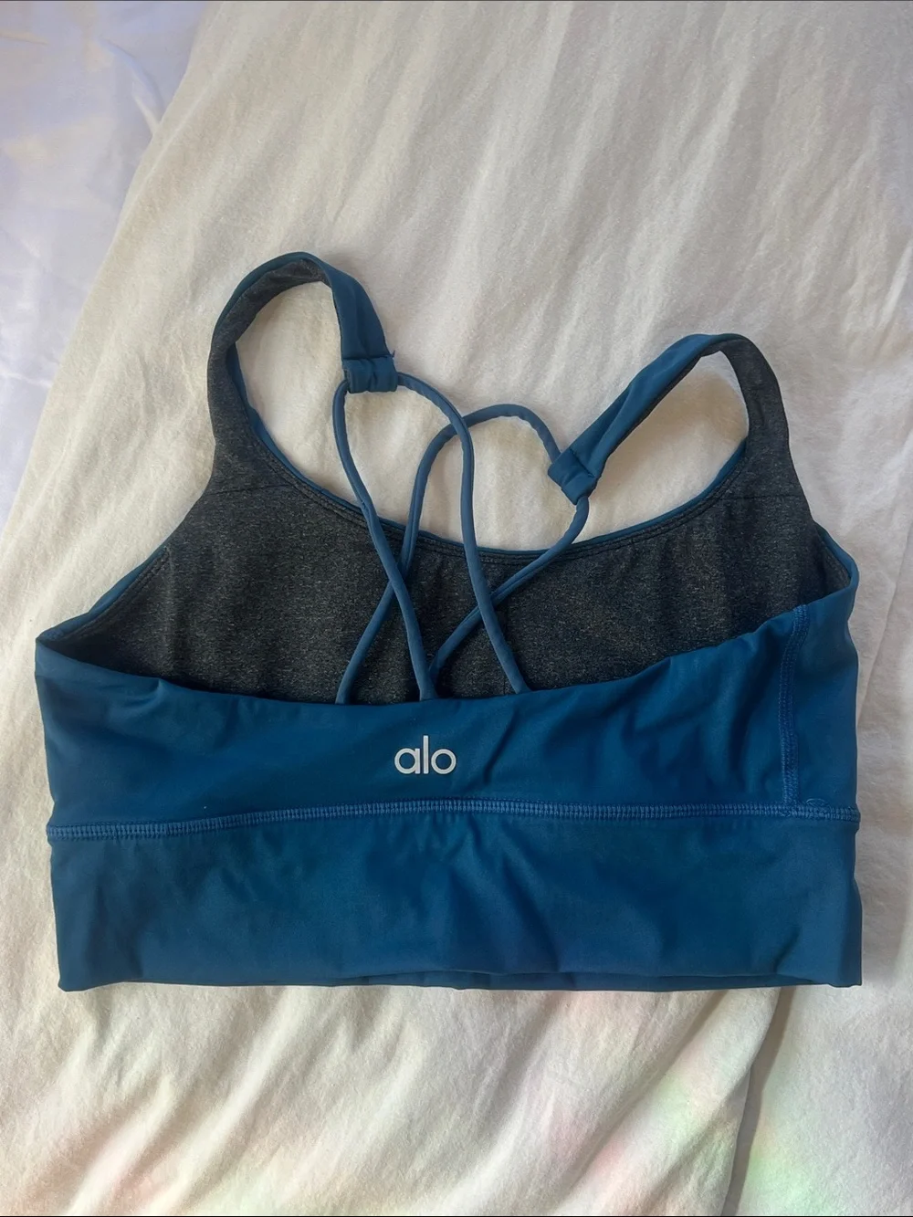 ALO Yoga Teal Blue Strappy Swim Bikini Top